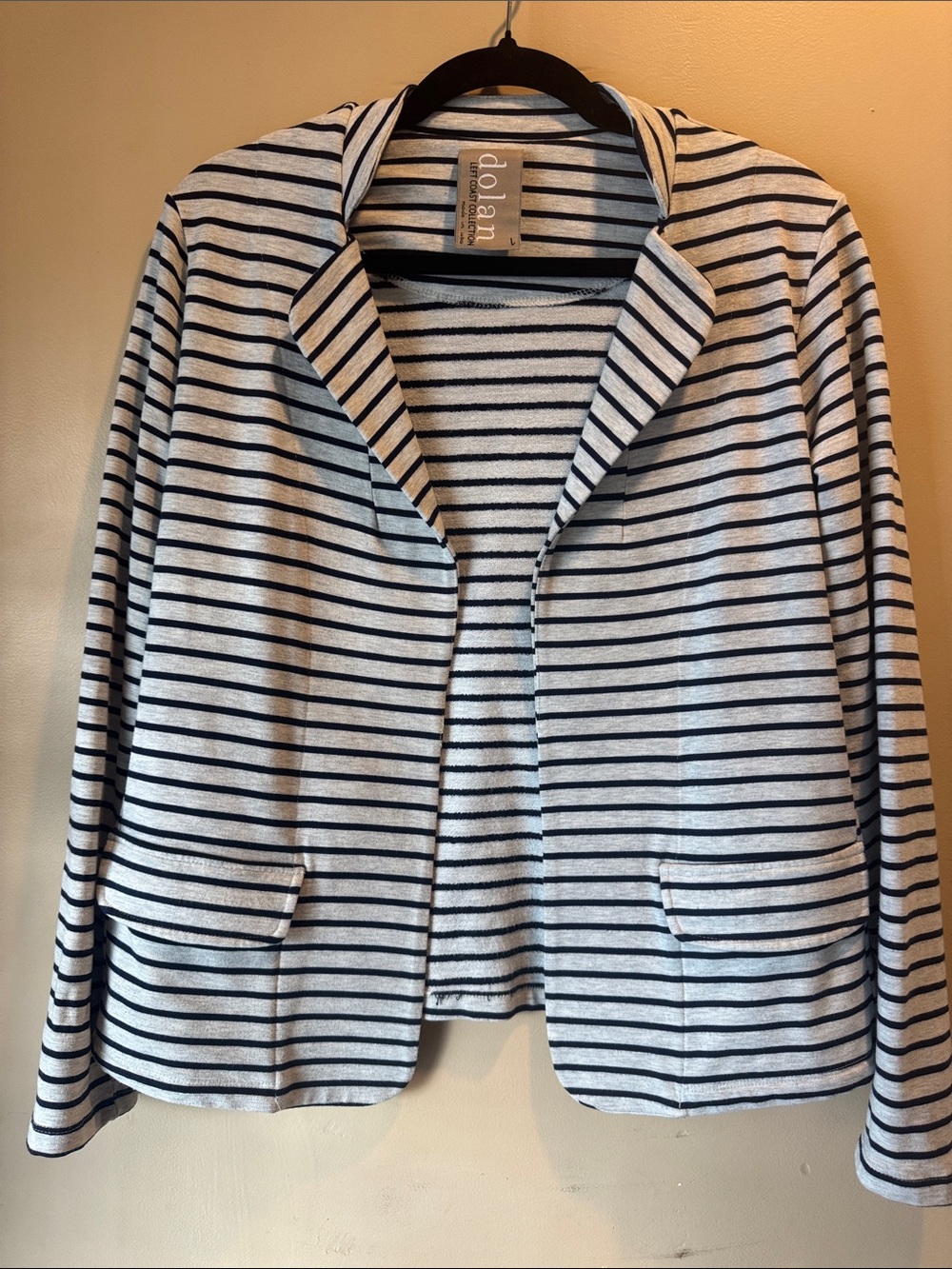 dolan Striped Open-Front Blazer Jacket - White & Navy Stripe